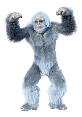 Yeti 'nin beyaz arka planda izole ettiği 3 boyutlu bir fantezi yaratığı.