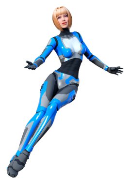 Beyaz arka planda izole edilmiş bir kadın robotun 3 boyutlu canlandırması