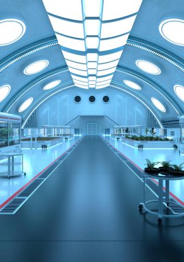 Bir bilim kurgu botanik laboratuvarının 3 boyutlu canlandırması