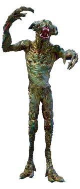 Beyaz arka planda izole edilmiş yeşil bir uzaylının 3 boyutlu görüntüsü