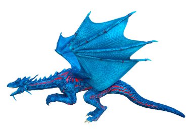 Beyaz arka planda izole edilmiş bir fantezi ejderhanın 3 boyutlu canlandırması