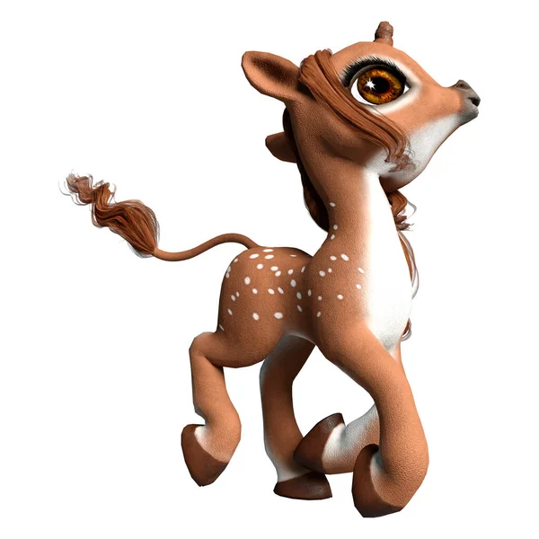 Rendering Cartoon Cute Baby Deer Isolated White Background — Stock Photo, Image