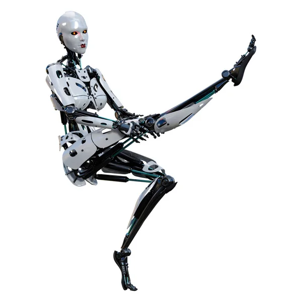 Rendering Robot Femmina Isolato Sfondo Bianco — Foto Stock