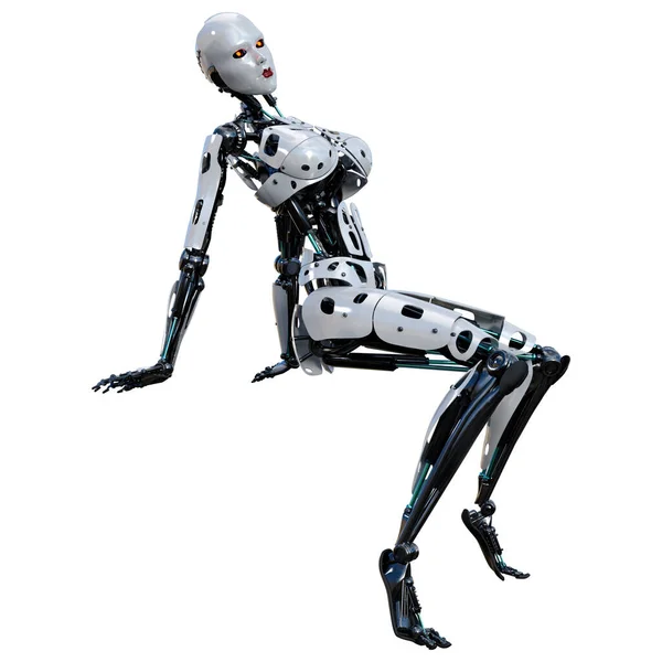 Återgivning Kvinnlig Robot Isolerad Vit Bakgrund — Stockfoto
