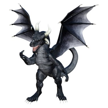 Beyaz arka planda izole edilmiş bir fantezi ejderhanın 3 boyutlu canlandırması