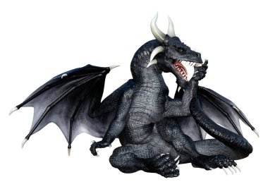 Beyaz arka planda izole edilmiş bir fantezi ejderhanın 3 boyutlu canlandırması