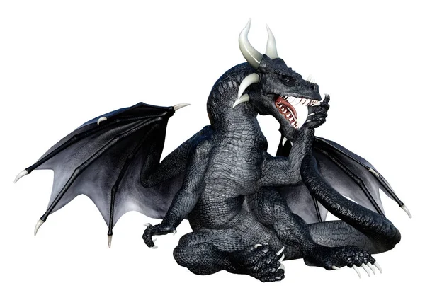 Beyaz arka planda izole edilmiş bir fantezi ejderhanın 3 boyutlu canlandırması