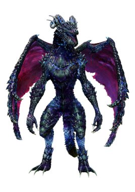 Beyaz arka planda izole edilmiş bir fantezi ejderhanın 3 boyutlu canlandırması