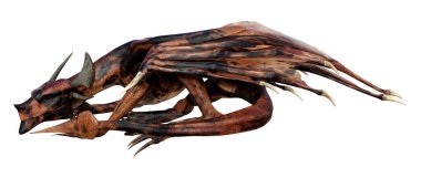 Beyaz arka planda izole edilmiş bir fantezi ejderhanın 3 boyutlu canlandırması