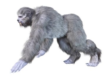 Bir kar canavarı ya da beyaz arka planda izole edilmiş bir Koca Ayak 'ın 3 boyutlu görüntüsü