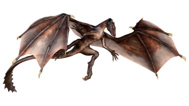 Beyaz arka planda izole edilmiş bir fantezi ejderhanın 3 boyutlu canlandırması