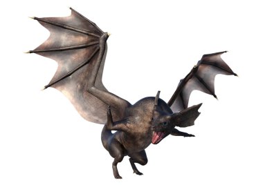 Beyaz arka planda izole edilmiş bir fantezi ejderhanın 3 boyutlu canlandırması