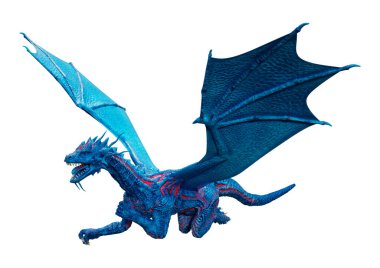 Beyaz arka planda izole edilmiş bir fantezi ejderhanın 3 boyutlu canlandırması