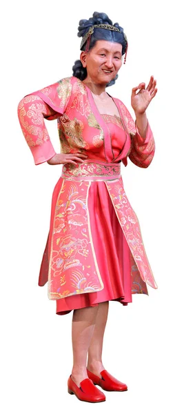 Renderowanie Azjatyckiej Seniorki Czerwonej Tradycyjnej Sukience Odizolowanej Białym Tle — Zdjęcie stockowe