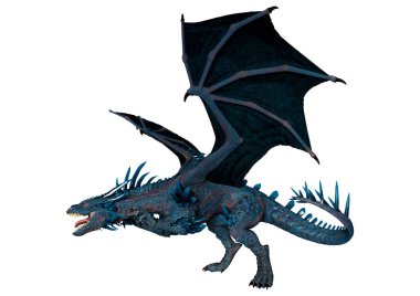 Beyaz arka planda izole edilmiş bir fantezi ejderhanın 3 boyutlu canlandırması