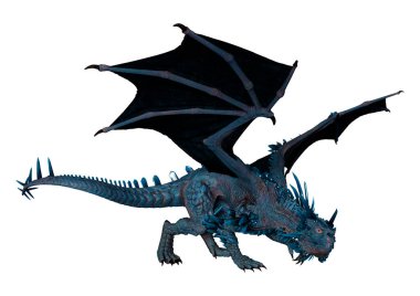 Beyaz arka planda izole edilmiş bir fantezi ejderhanın 3 boyutlu canlandırması