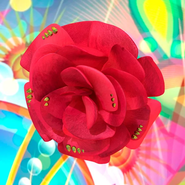 Rendering Red Rose Flower Colourful Background — стоковое фото