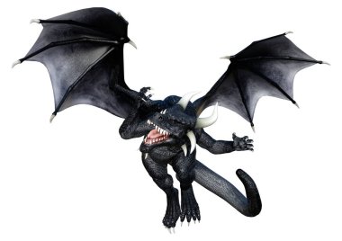 Beyaz arka planda izole edilmiş bir fantezi ejderhanın 3 boyutlu canlandırması