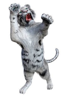 Beyaz arka planda izole edilmiş üç boyutlu beyaz kaplan görüntüsü