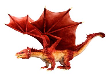 Beyaz arka planda izole edilmiş bir fantezi ejderhanın 3 boyutlu canlandırması