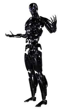 Beyaz arkaplanda izole edilmiş bir erkek robotun 3B görüntülemesi