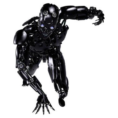 Beyaz arkaplanda izole edilmiş bir erkek robotun 3B görüntülemesi