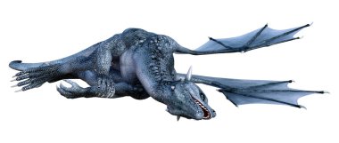 Beyaz arka planda izole edilmiş bir fantezi ejderhanın 3 boyutlu canlandırması