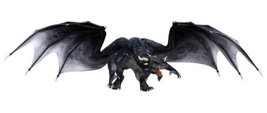 Beyaz arka planda izole edilmiş bir fantezi ejderhanın 3 boyutlu canlandırması