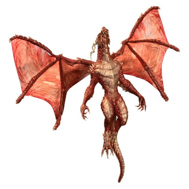 Beyaz arka planda izole edilmiş bir fantezi ejderhanın 3 boyutlu canlandırması