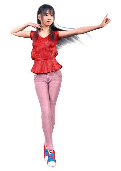 Rendering Pretty Asian Teenager Girl Isolated White Background — Stock Photo, Image