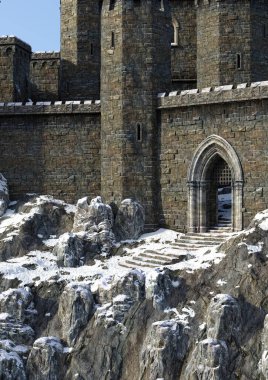 3 boyutlu fantezi bir kış şatosu.