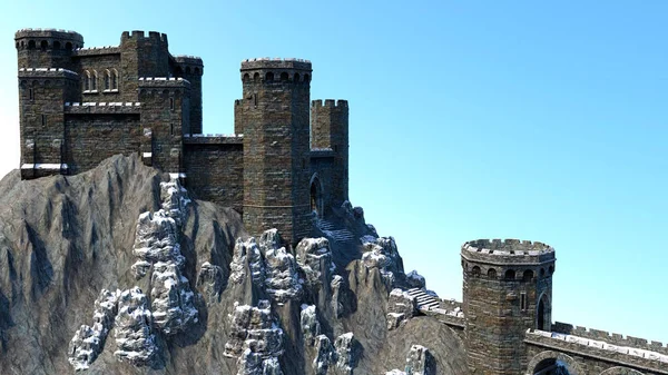 Renderização Castelo Inverno Fantasia Fora — Fotografia de Stock