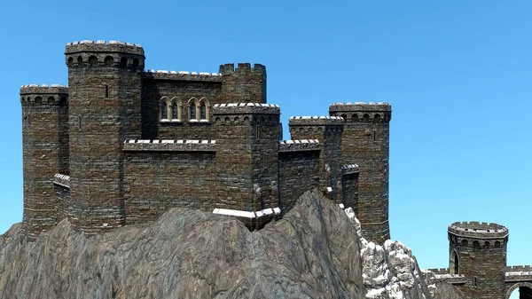 外の幻想的な冬の城の3Dレンダリング — ストック写真