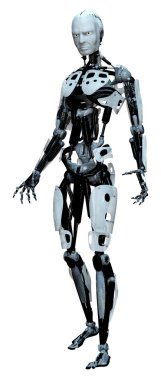 Beyaz arkaplanda izole edilmiş bir erkek robotun 3B görüntülemesi