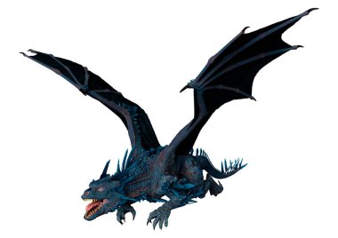 Beyaz arka planda izole edilmiş bir fantezi ejderhanın 3 boyutlu canlandırması