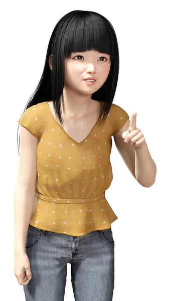 3D渲染一个被白色背景隔离的漂亮的亚洲小女孩 — 图库照片