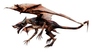 Beyaz arka planda izole edilmiş bir fantezi ejderhanın 3 boyutlu canlandırması