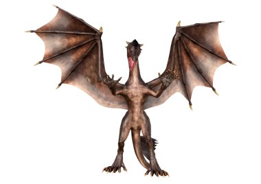 Beyaz arka planda izole edilmiş bir fantezi ejderhanın 3 boyutlu canlandırması