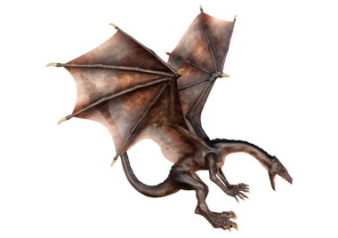 Beyaz arka planda izole edilmiş bir fantezi ejderhanın 3 boyutlu canlandırması