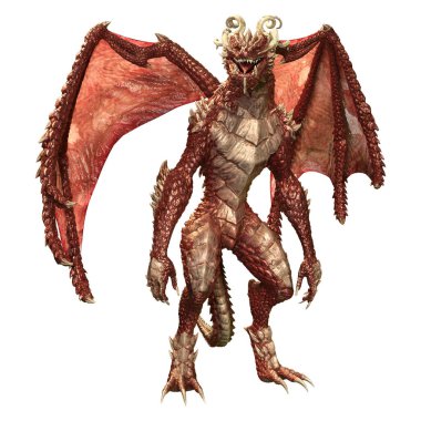 Beyaz arka planda izole edilmiş bir fantezi ejderhanın 3 boyutlu canlandırması