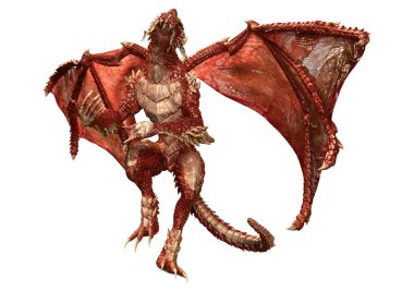 Beyaz arka planda izole edilmiş bir fantezi ejderhanın 3 boyutlu canlandırması