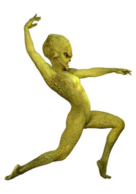 Beyaz arka planda izole edilmiş yeşil bir uzaylının 3 boyutlu görüntüsü