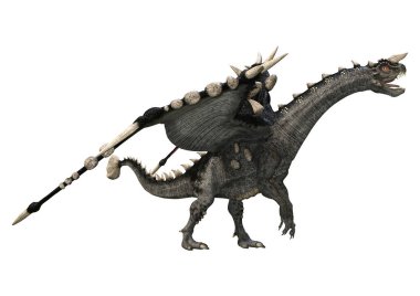 Beyaz arka planda izole edilmiş bir fantezi ejderhanın 3 boyutlu canlandırması