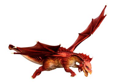 Beyaz arka planda izole edilmiş bir fantezi ejderhanın 3 boyutlu canlandırması