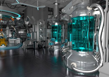 Bir bilim kurgu laboratuarının 3 boyutlu görüntülemesi