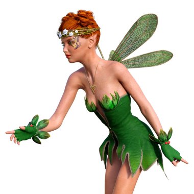 Beyaz arkaplanda izole edilmiş bir bahar perisinin 3 boyutlu canlandırması