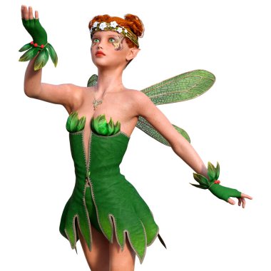 Beyaz arkaplanda izole edilmiş bir bahar perisinin 3 boyutlu canlandırması