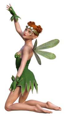 Beyaz arkaplanda izole edilmiş bir bahar perisinin 3 boyutlu canlandırması