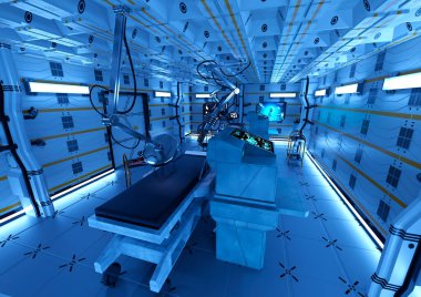 Fütürist bir bilim kurgu laboratuvarının 3B görüntülemesi