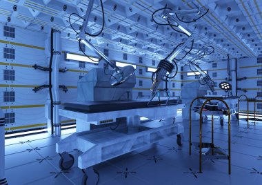 Fütürist bir bilim kurgu laboratuvarının 3B görüntülemesi